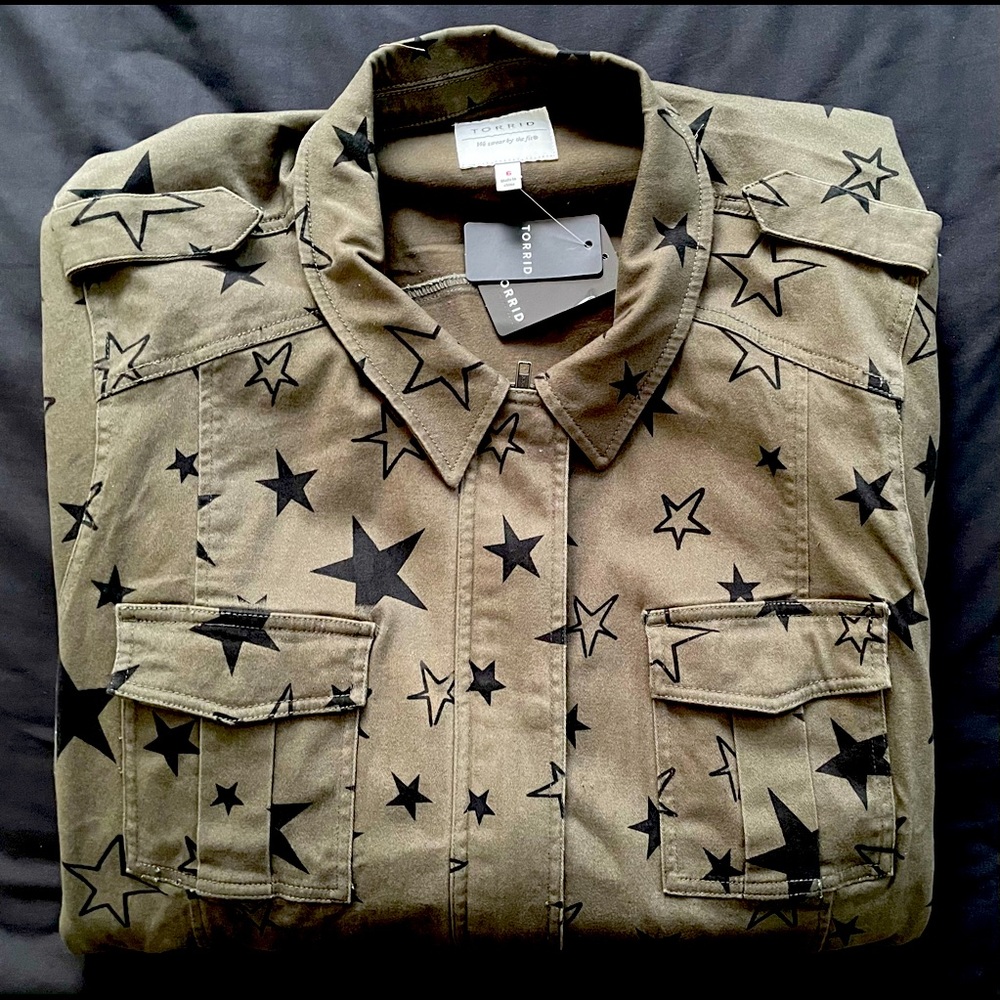 Olive Green & Black Star Twill Anorak